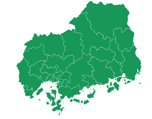 Obraz premium 広島県 地図 グリーン イラスト