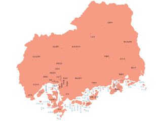 Obraz premium 広島県 地図 オレンジ 斑点 イラスト