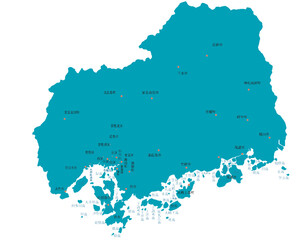 広島県　地図　グリーン　斑点　イラスト