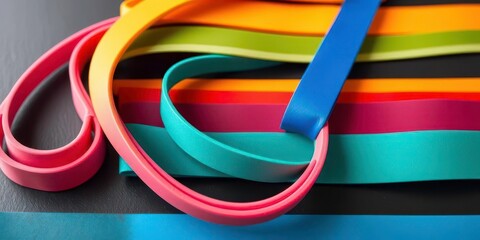 Adjustable resistance bands in various colors, ideal for strength training, isolated, rubber