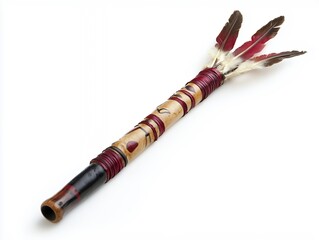 Handcrafted Bamboo Flute with Feathers and Intricate Carvings