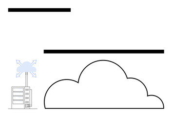 Server connected to a cloud via arrows representing data flow, network communication, storage, or cloud computing. Ideal for technology, business network, data sharing, IT services, connectivity