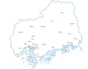 Obraz premium 広島県 地図 白 斑点 イラスト