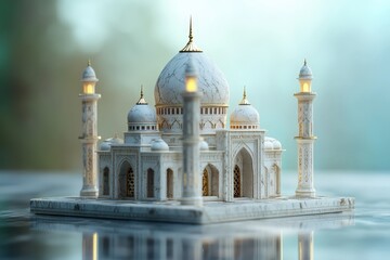 Fototapeta premium The detailed structure of the white mosque building with intricate designs