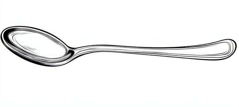 Spoon Outline Isolated, Drawing For Coloring Book Page In Vector Style, Cutlery Illustration