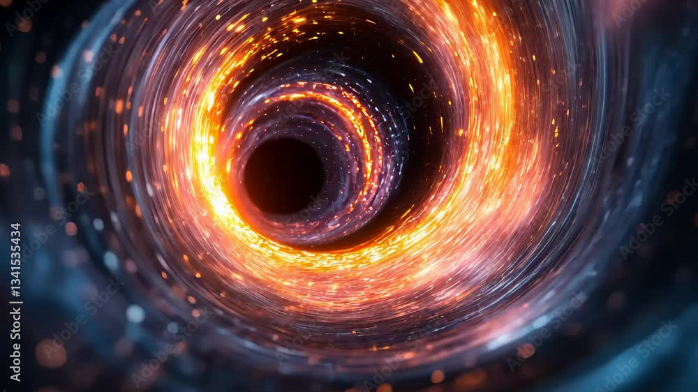 Poster abstract digital vortex swirling with bright light and particles, creating a captivating cosmic illu