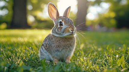 Fototapeta premium Adorable Bunny Rabbit in Green Grass