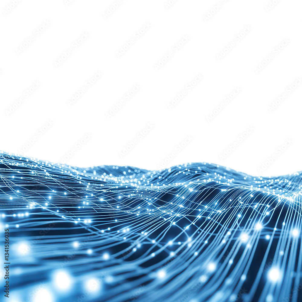 Poster abstract digital waves with glowing lines on a dark background. isolated on white background