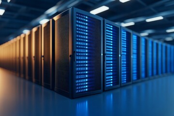 Technology driven data center with innovative server architecture showcasing advanced connectivity and secure data storage solutions in a modern facility