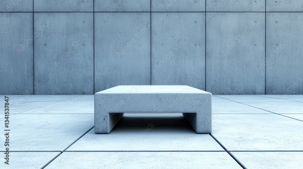Poster minimalist concrete bench surrounded by gray walls with modern architectural design and clean lines