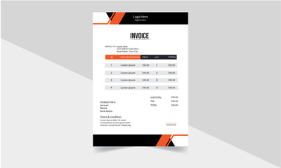 Sleek Orange & Black Invoice | Business & Finance Template. Creative, modern, unique, clean, and professional corporate company business invoice template design. Invoice bill design template. 