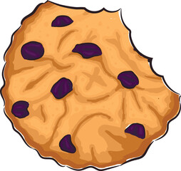 Hand drawn shortbread cookie bitten with raisin