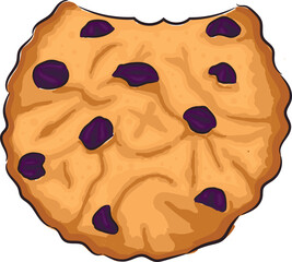 Hand drawn shortbread cookie bitten with raisin