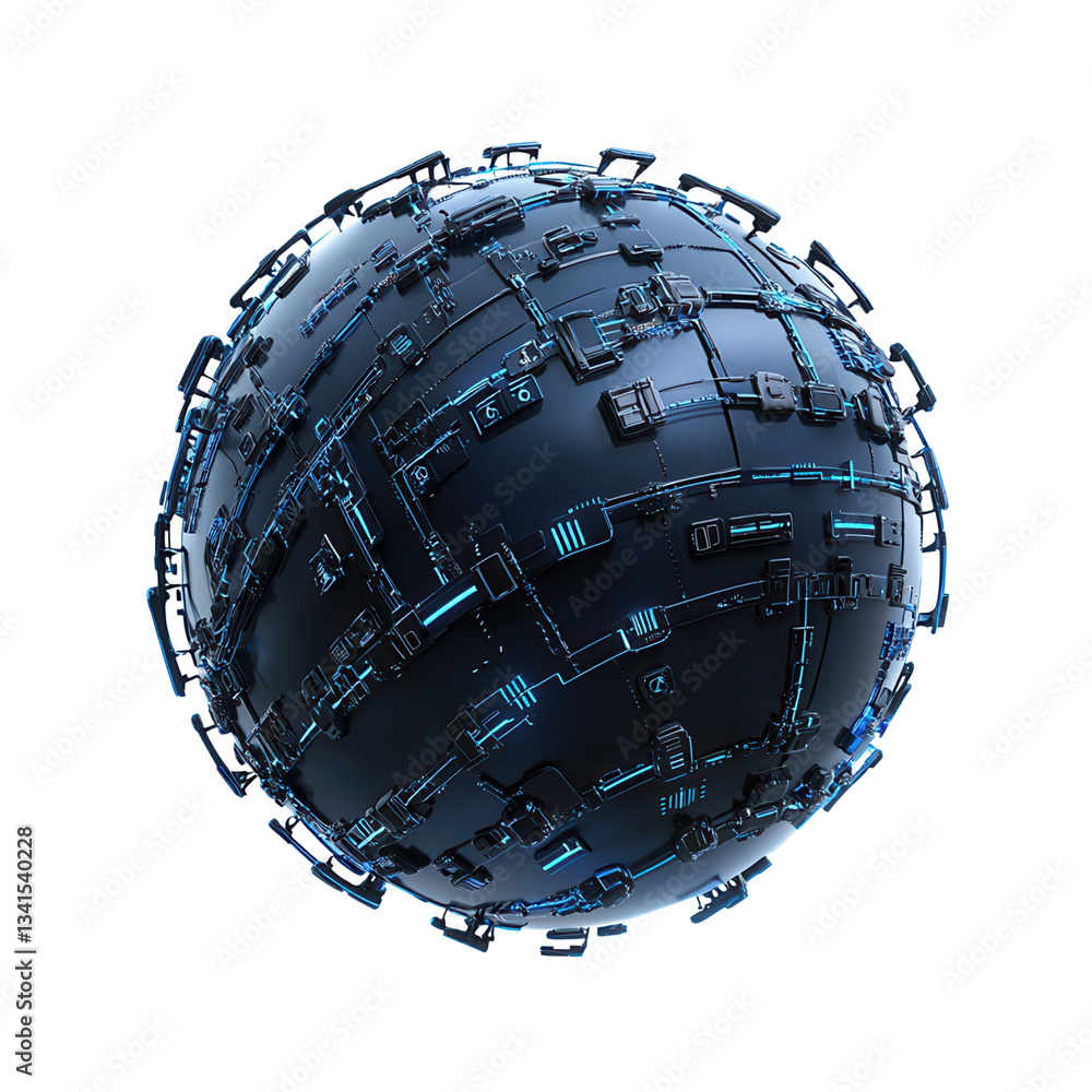 Poster futuristic spherical design with interconnected elements and glowing details. isolated on white back