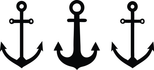 Six Simple Black Anchor Icons on White Background