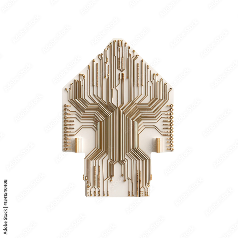 Poster circuit board design shaped like an arrow pointing upwards. isolated on white background