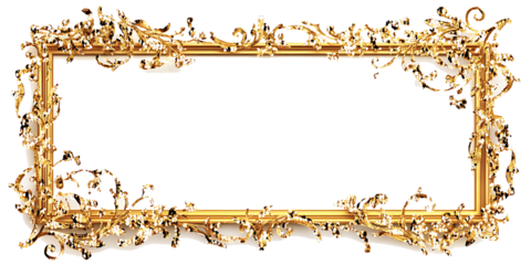 A golden glittering rectangular frame isolated on white background PNG. GENERATIVE AI