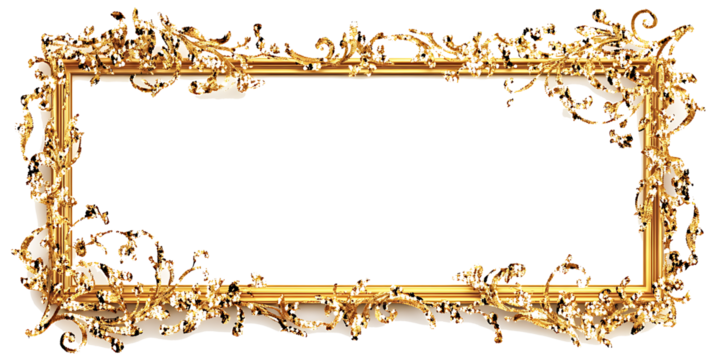 A golden glittering rectangular frame isolated on white background PNG. GENERATIVE AI