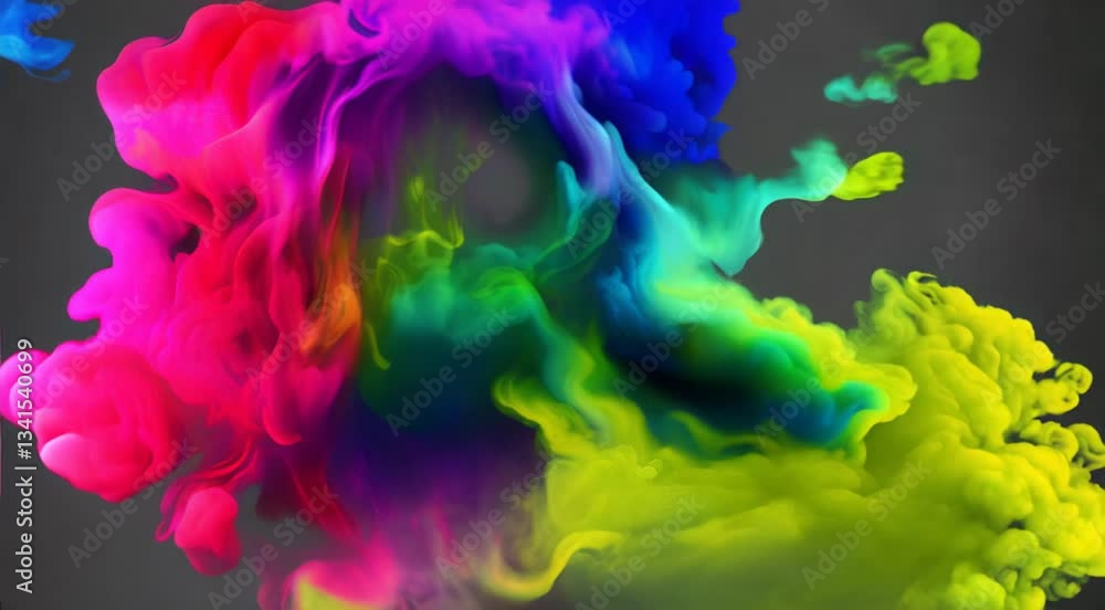 Aufkleber vibrant colorful ink swirls in water creating abstract smoke-like patterns on dark background.