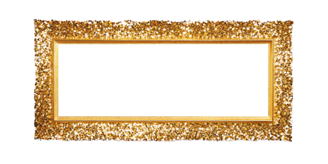A golden glittering rectangular frame isolated on white background PNG. GENERATIVE AI