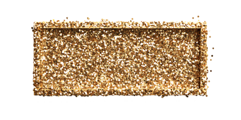 A golden glittering rectangular frame isolated on white background PNG. GENERATIVE AI