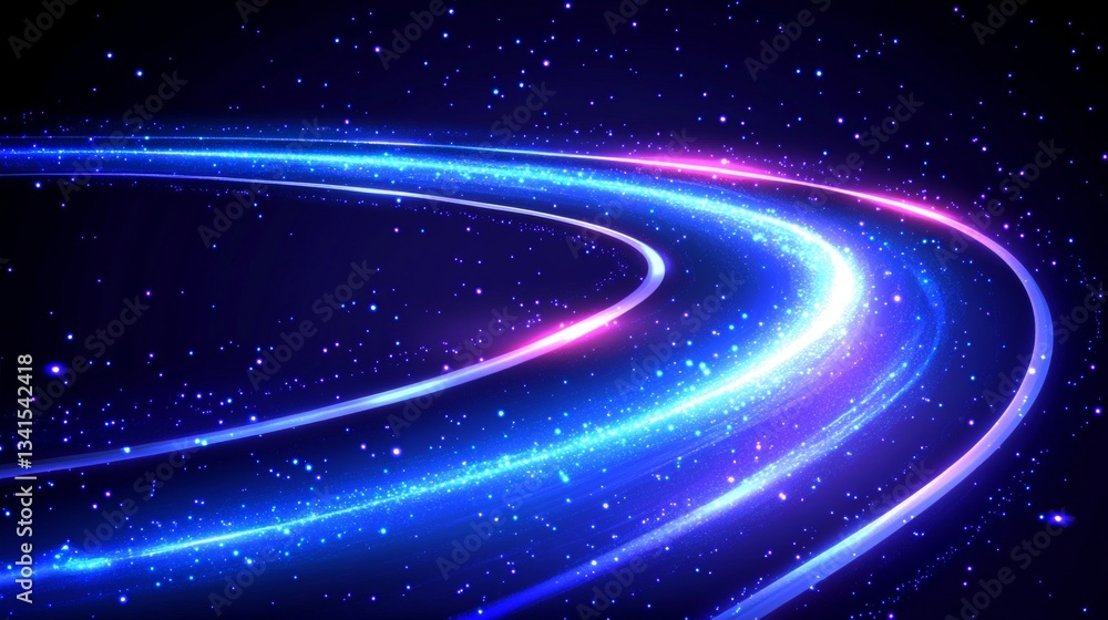 Poster abstract light trails on a dark background, dynamic flow with glowing lines , digital artwork