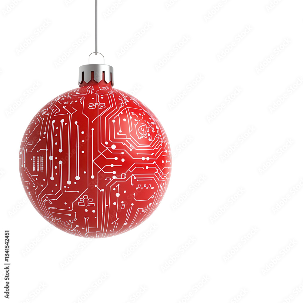 Poster red ornament with circuit pattern, symbolizing technology and innovation. isolated on white backgrou