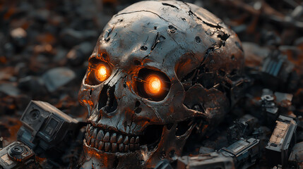 Fototapeta premium Futuristic Dystopian Cybernetic Skull - 3D Rendering of Mechanical & Sci-Fi Innovation
