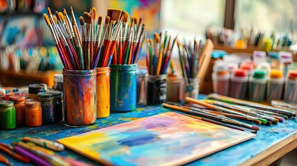 An artist's studio filled with colorful supplies and artwork