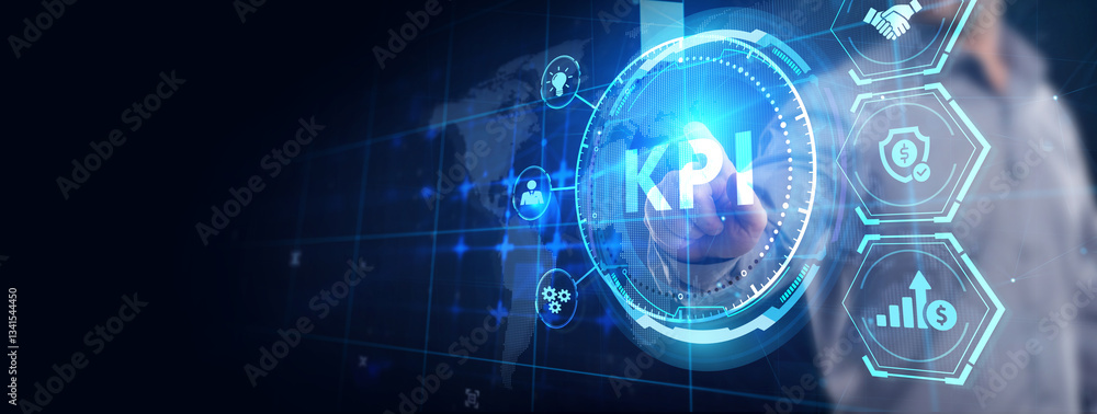 Poster kpi key performance indicator for business concept. business, technology, internet and network conce
