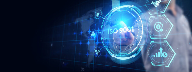 Business, technology, internet and network concept. Virtual screen of the future with the inscription: ISO 9001.