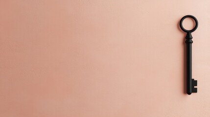 Minimalist black key with a simple and elegant design. Contemporary style black key on a pink background.