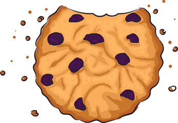 Hand drawn shortbread bitten cookie with raisin and crumbs