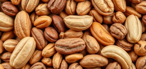 Obraz premium Close-up of mixed nuts, showcasing texture and variety , food background, food