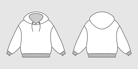 Hoodie template with sleeves front and back view. Stylish white unisex with hood for everyday wear and sports