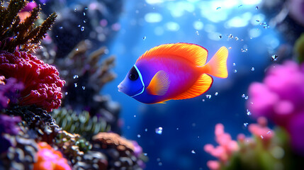 Obraz premium Vibrant Orange Purple Fish Underwater Coral Reef