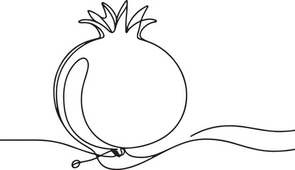 Detailed Line Drawing of a Pomegranate Fruit