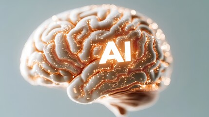 Concept of digital brain with AI and neural connections glowing in 3D form, symbolizing technologys future evolution in artificial intelligence and cognitive networks