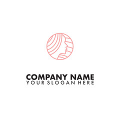 Elegant Line Art Woman Logo in a Circle isolated on white background