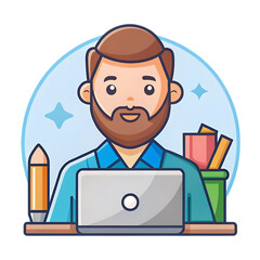 Pixel Art Man on Laptop