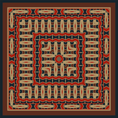 Creative trendy color abstract geometric pattern in brown red yellow blue, vector seamless, can be used for printing onto fabric, interior, design, textile. Frame. Ribbons.