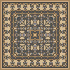 Style seamless pattern in brown beige in oriental style. Square ornament for scarves, pillows, for printing on fabric or paper. Ribbon.