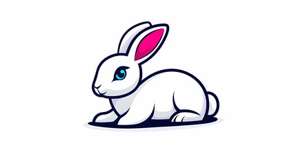 Obraz premium White Rabbit with Pink Ears Lying Down