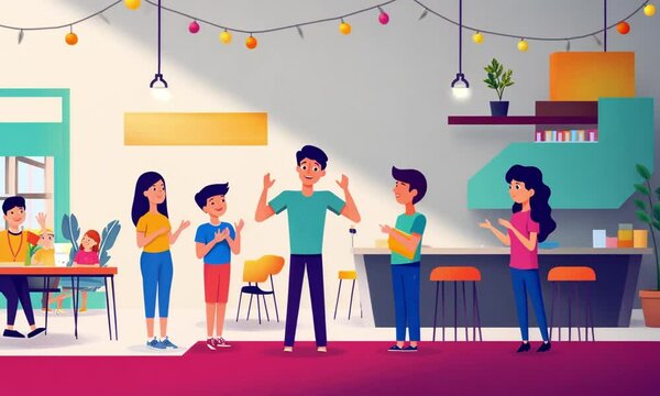 Diverse group communicating with hand sign language in a well-lit center promoting inclusivity. International Day of Sign Languages