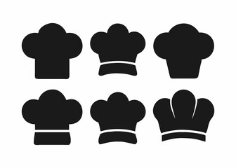 Six Simple Chef's Hat Silhouettes Against a White Background