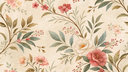 Vintage floral wallpaper with delicate botanical patterns