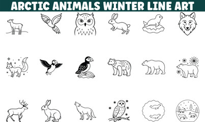 Arctic Animals Winter Line Art Designs, Illustrations, Wildlife, Drawings