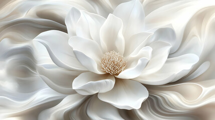 Obraz premium A pristine white magnolia flower in full bloom, showcasing its elegant petals and a creamy white center. 