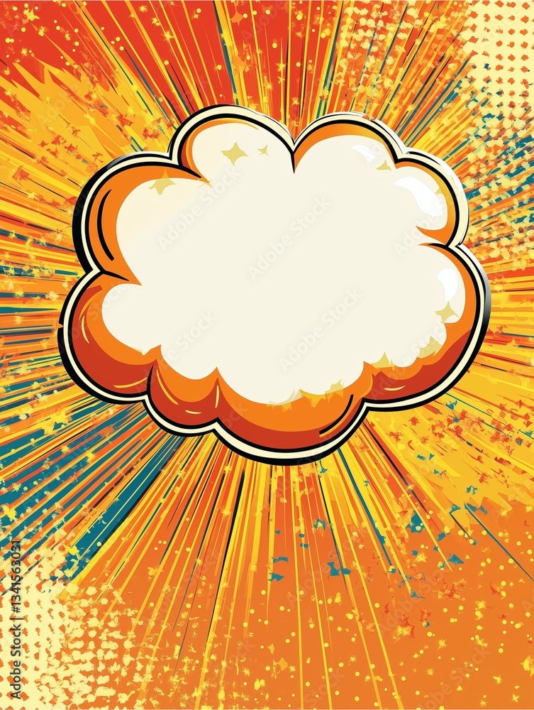 Poster explosive pop art: a vibrant comic-style illustration showcases a dynamic explosion effect, with an 