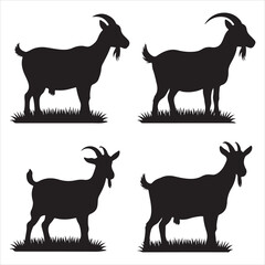 set vector various goat, goat in the grass silhouette